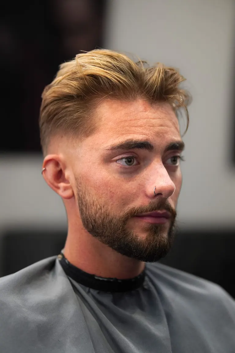 Antonio's Male Grooming, Bromley. A finished blonde cut with a sharp beard line.