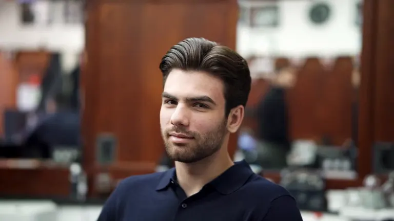 Pall Mall Barbers brand film: the finished cut, looking into camera.